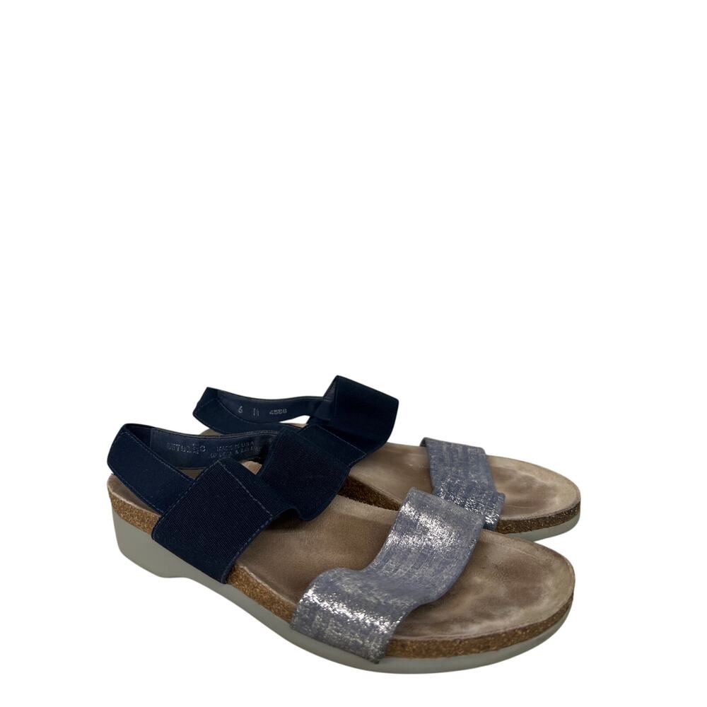 Munro Sz 6 Pisces Slingback Sandal Navy Blue & Metallic Women's